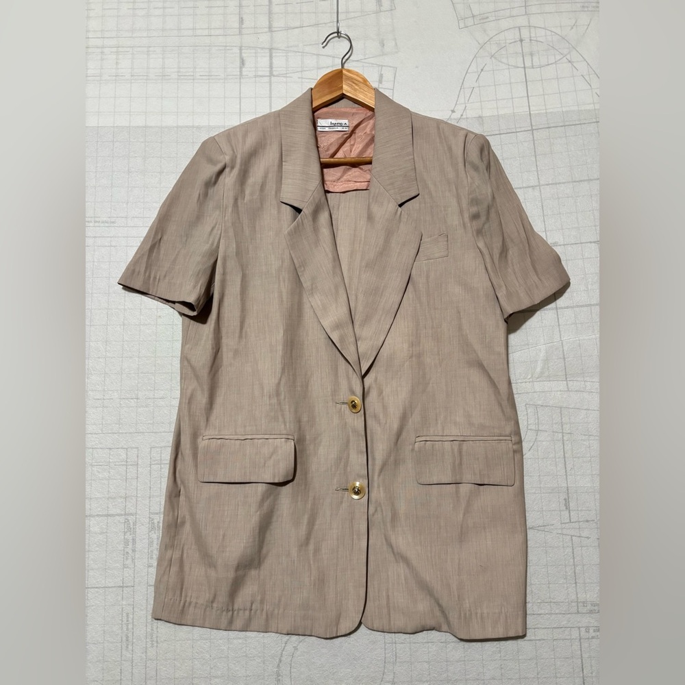 Womens Vintage Two Button Padded Shoulder Blazer  Nude Size Large Made In Korea